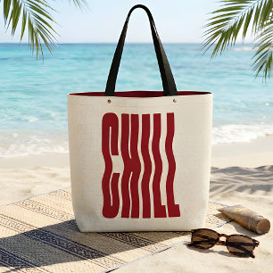 Bolsa Tote Tela Estética Vermelha Ondulada CHILL Groovy Retrô
