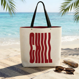 Bolsa Tote Tela Estética Vermelha Ondulada CHILL Groovy Retrô