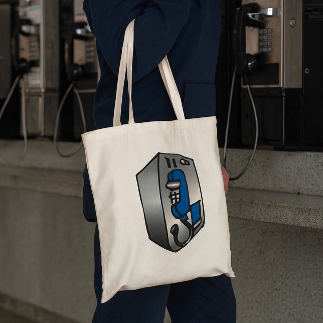 Bolsa Tote Telefone Público Azul e Prata Antigo (Criador carregado)