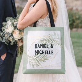 Bolsa Tote Tema Botânico de Casamento Moderno Arqueado Preto 