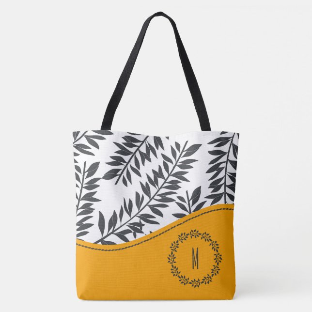 Bolsa Tote Tema Cabana em Carvão e Branco com Amarelo (Verso)