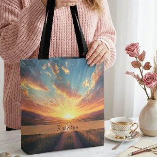 Bolsa Tote Tema Campo do Pôr do Sol Estético Moderno Viral Pe