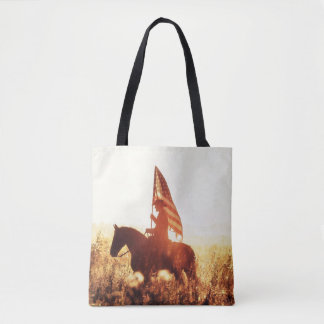 Bolsa Tote Tema da bandeira do Cowboy Portrait USA.