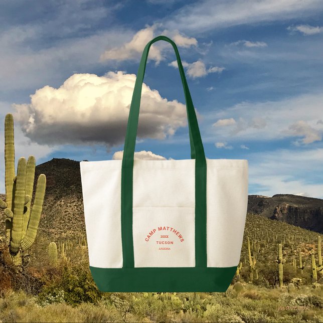 Bolsa Tote Tema de acampamento da família Orange - Trim Verde (Criador carregado)