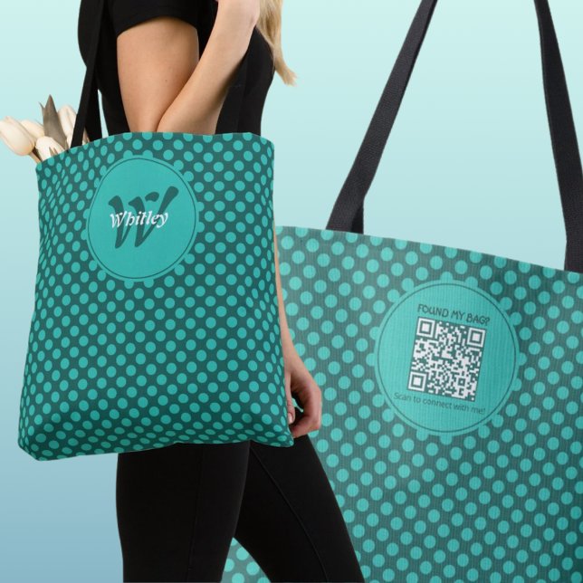 Bolsa Tote Tema de Bolinhas Chic Código QR Dinâmico Inteligen (Chic Polka Dots Theme Smart Dynamic QR Code Tote Bag)