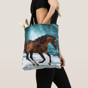 Bolsa Tote Tema de inverno Galopando Cavalo Árabe