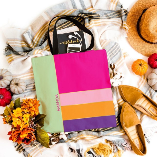 Bolsa Tote Tema de padrão colorido ousado e elegante (Criador carregado)