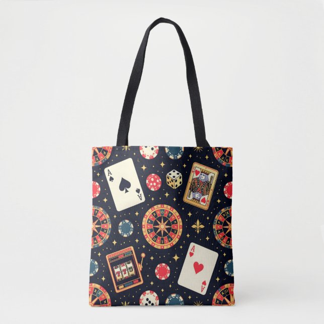 Bolsa Tote tema de padrão de cassino em preto (Frente)