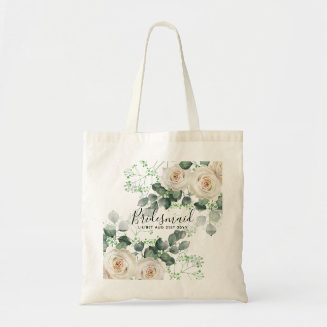 Bolsa Tote Tema de Rosas Brancas de Ofertas de Bridesmaid Per (Frente)