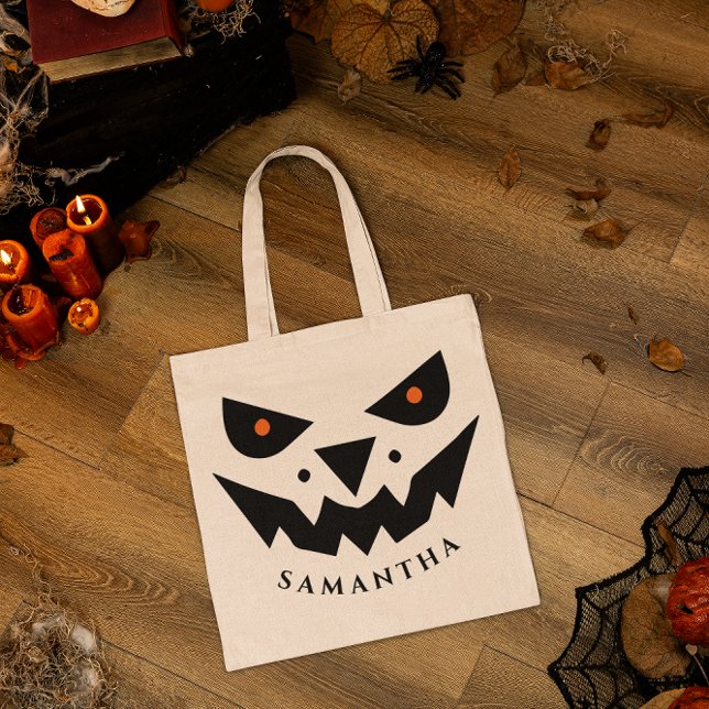 Bolsa Tote Tema Halloween Jack O Lanterna Pumpkin Face (Criador carregado)