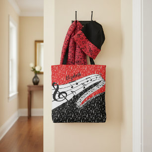 Bolsa Tote tema musical vermelho e preto personalizado