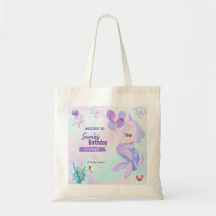 Bolsa Tote tema personalizado de sereia aniversariante roxo