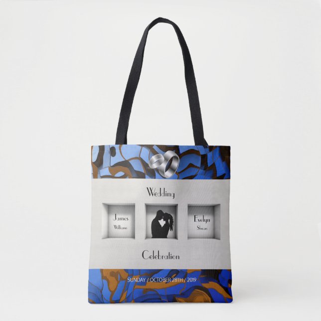 Bolsa Tote Tema Real Azul Abstrato Moderno Contemporâneo (Frente)
