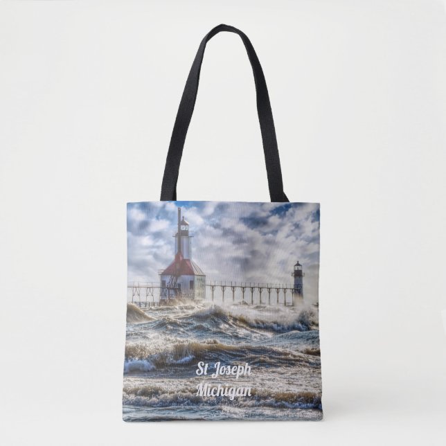 Bolsa Tote Tempestade Na Rua Joseph Lighthouse (Frente)