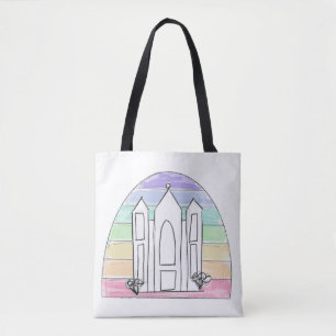 Bolsa Tote Templo LDS Salt Lake City pôr do sol arco-íris mór