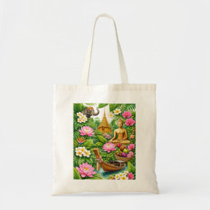 Bolsa Tote Templo Tropical da Tailândia, Elefante, Buda e Lót