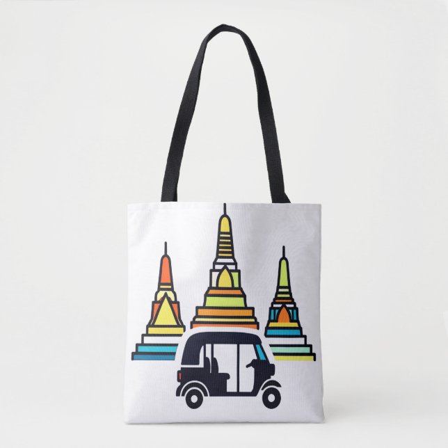Bolsa Tote Templos Tailandeses E Tuk Tuks (Frente)