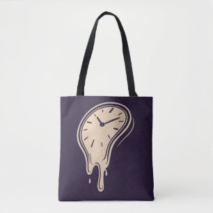 Bolsa Tote Tempo de Fusão - Arte de Relógio Surreal em Azul P