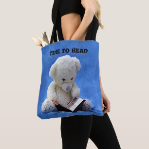Bolsa Tote Tempo do urso de pelúcia para ler a etiqueta de I