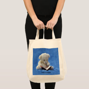 Bolsa Tote Tempo do Urso de Teddy para Ler Animais Azuis Ench