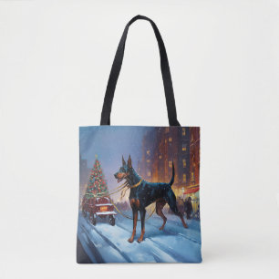 Bolsa Tote Temporada Festiva de Natal do Doberman
