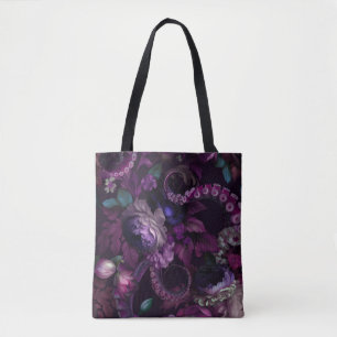 Bolsa Tote Tenda Gótica Rosa Escuro Com Flores
