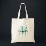 Bolsa Tote Tendência Clássica do Monograma Simples Azul e Pre<br><div class="desc">Design simples com um monograma personalizado,  primeiro nome e nome</div>