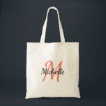 Bolsa Tote Tendência Clássica do Monograma Simples Laranja e<br><div class="desc">Design simples com um monograma personalizado,  primeiro nome e nome</div>