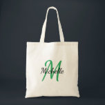 Bolsa Tote Tendência Clássica do Monograma Simples Verde e Pr<br><div class="desc">Design simples com um monograma personalizado,  primeiro nome e nome</div>