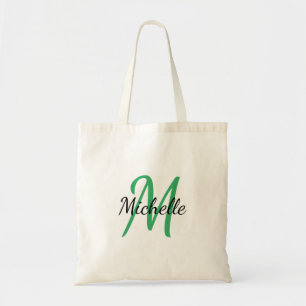 Bolsa Tote Tendência Clássica do Monograma Simples Verde e Pr