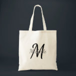 Bolsa Tote Tendência Clássica Monográfica Simples em Preto e<br><div class="desc">Design simples com um monograma personalizado,  primeiro nome e nome</div>