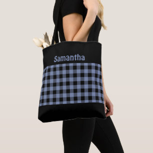 Bolsa Tote Tendência de Xadrez de Búfalo Azul e Preto-Chic Mo
