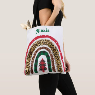 Bolsa Tote Tendência Personalizada Natal Rainbow vermelho ver