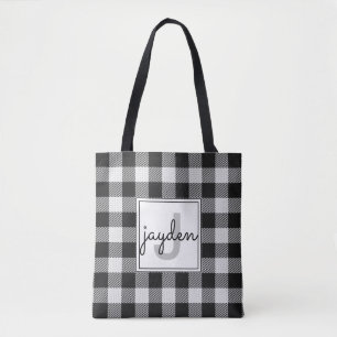 Bolsa Tote Tendy Black and White Buffalo Xadrez Monogramada