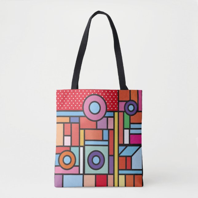 Bolsa Tote Tendy geométrico memphis design. Ruas retrorreflec (Frente)