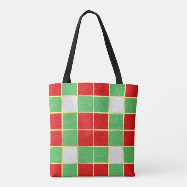 Bolsa Tote Tendy Holiday Colors Red, Green & Dourado Checked (Verso)