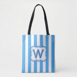 Bolsa Tote Tendy Monogramed Blue & White Wide Stripe