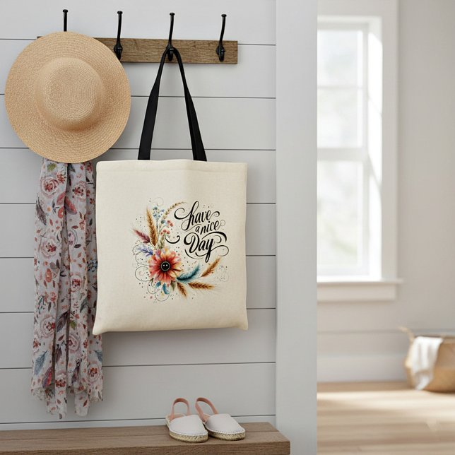 Bolsa Tote Tenha um bom dia floral (Criador carregado)