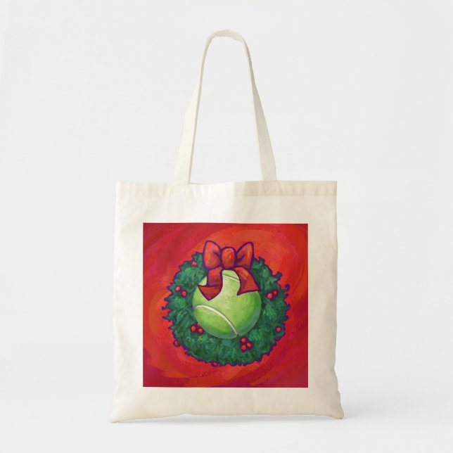 Bolsa Tote Tênis Ball in Wreath on Red (Frente)
