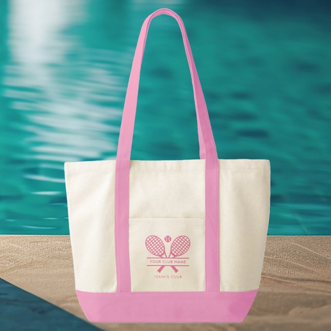 Bolsa Tote Tênis da Equipe do Esporte Swap Rosa (Lawn Tennis Rackets Motif Pink Logo and Handles Tote Bag)