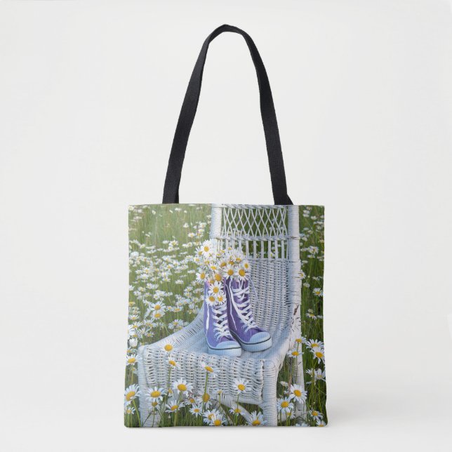 Bolsa Tote tênis roxos com margaridas (Frente)