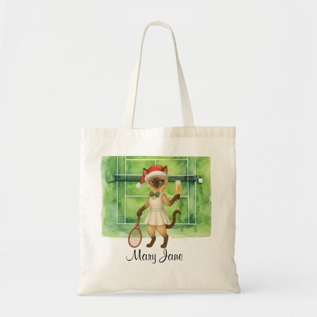 Bolsa Tote Tennis Christmas themed for player who loves cat  (Frente)