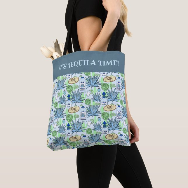 Bolsa Tote Tequila Drinker Blue Agave Cactus Patterado (Close Up)