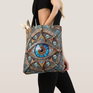 Bolsa Tote Terceiro Olho - Turquesa Blue Dourado Mandala