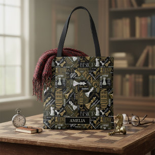 Bolsa Tote Termos e peças de xadrez em prata e ID784 Dourado