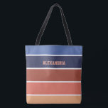 Bolsa Tote Terra Cotta & Blue Stripes Personalized<br><div class="desc">Personalize this colorful bag in Terra Cotta shades with blues. Colorblock style with personalized tote bag. Perfect as a gift for her for shopping,  beach,  or daily bag.</div>