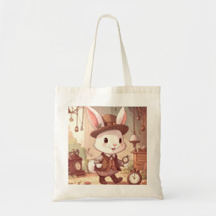 Bolsa Tote Terra das Maravilhas do Coelhinho Branco Fofo Reló