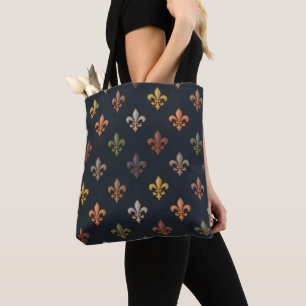 Bolsa Tote Terra Escura Design Flor-de-lis de Bosques