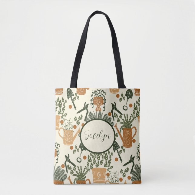 Bolsa Tote Terra Terracotta e Planta Verde: Garden Lover's (Frente)