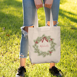Bolsa Tote Terra Vermelha Natal e Verde Personalizada